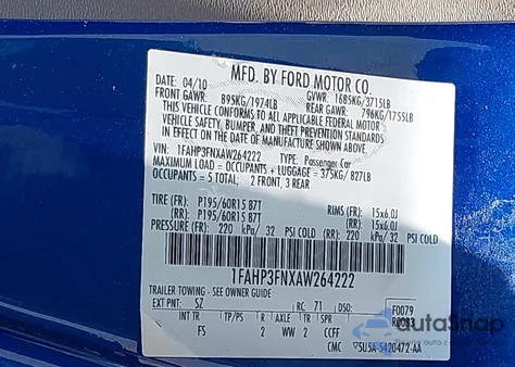 2010 Ford Focus Se from USA, damaged, VIN 1FAHP3FNXAW264222